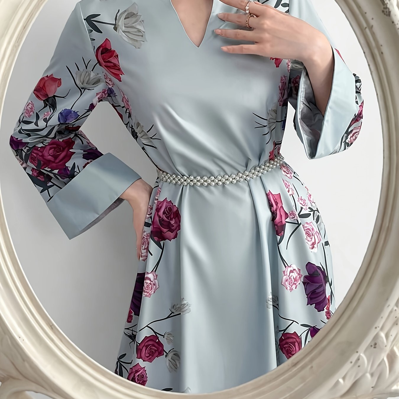 Siham - Waldorf Satin Dress with V - Neck & Belt - Ergosalah - Ergonomic padded prayer mat for knee support