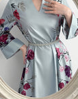 Siham - Waldorf Satin Dress with V - Neck & Belt - Ergosalah - Ergonomic padded prayer mat for knee support
