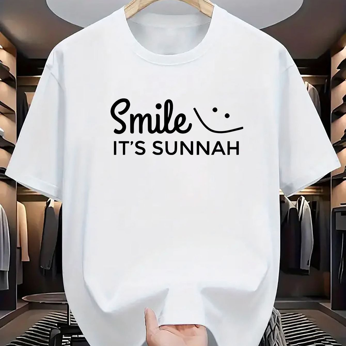 Smile Letter Print Men's T-Shirt - Breathable, Soft Polyester Casual Summer Tee for Outdoor & Everyday Fashion - Ergosalah - Ergonomic padded prayer mat for knee support