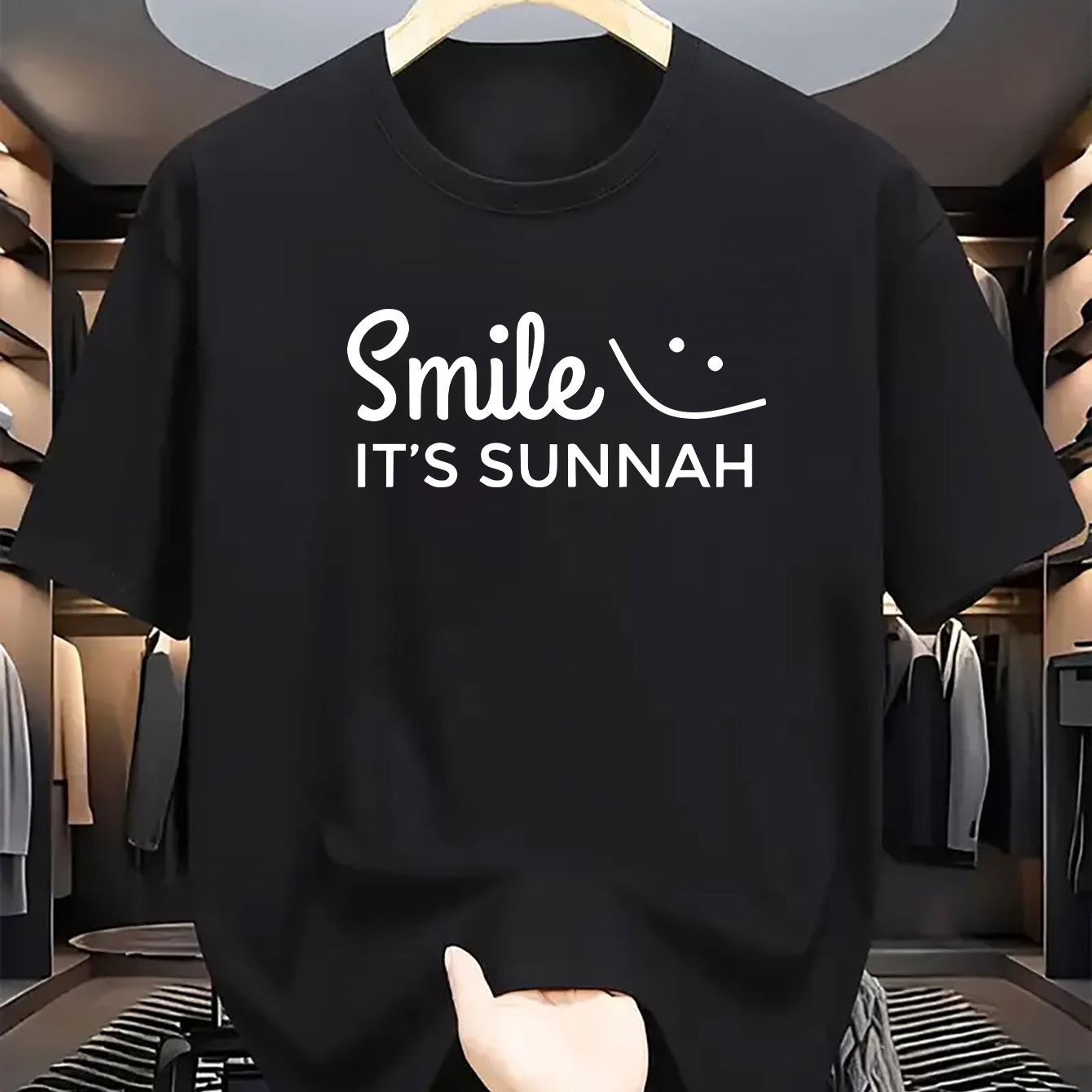 Smile Letter Print Men's T-Shirt - Breathable, Soft Polyester Casual Summer Tee for Outdoor & Everyday Fashion - Ergosalah - Ergonomic padded prayer mat for knee support